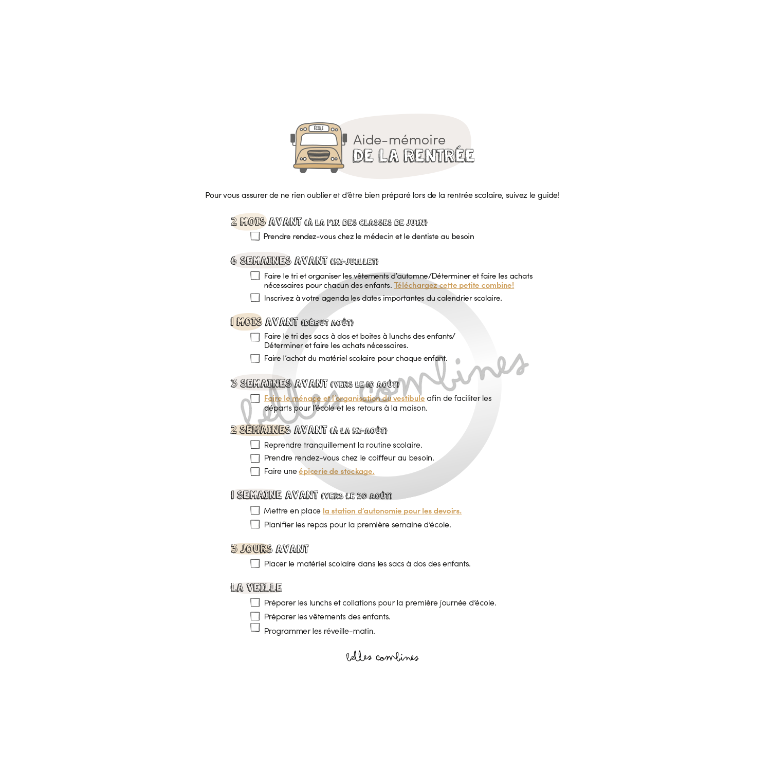 Aide-mémoire pour la rentrée