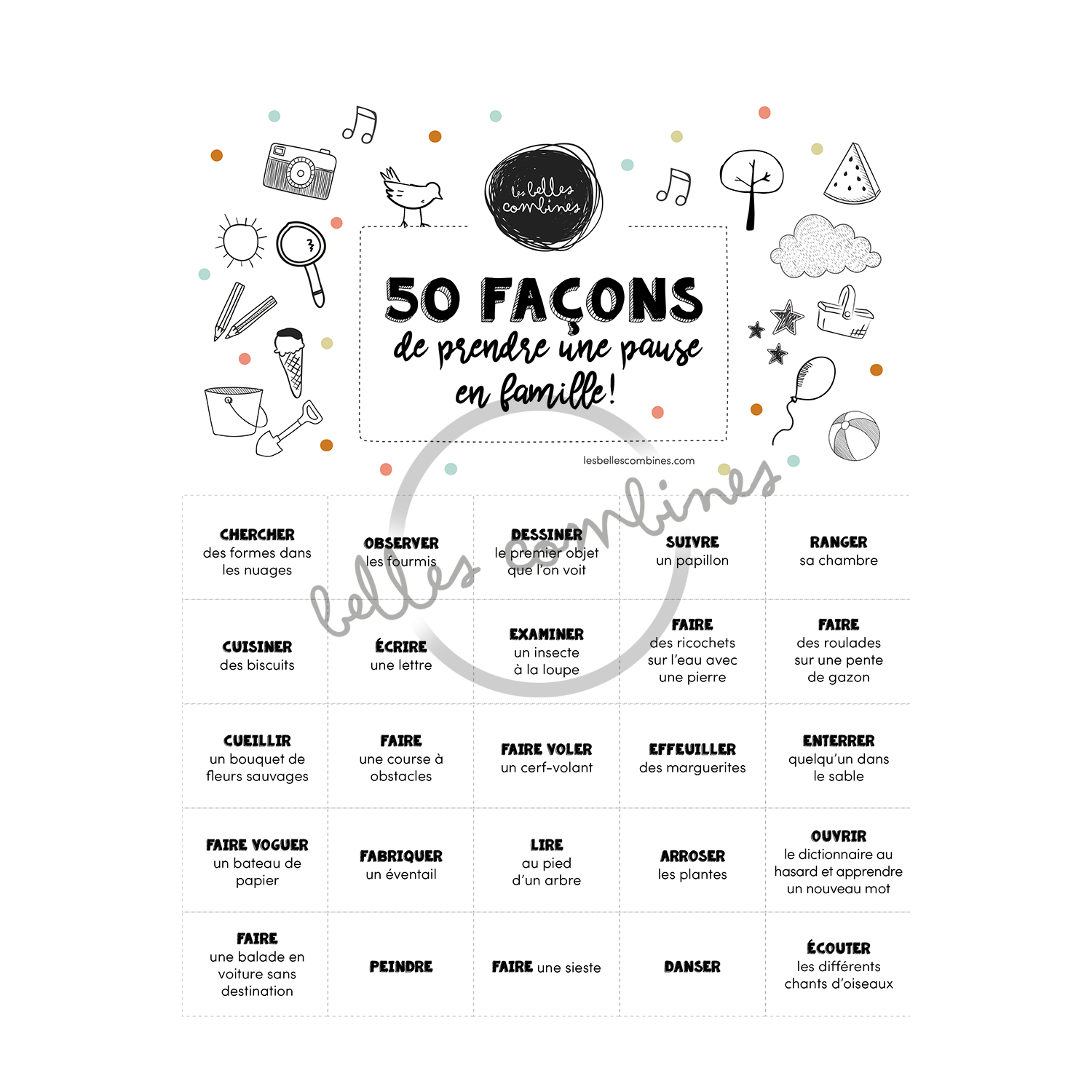 Version française de la petite combine 50 façons de prendre une pause en famille Les Belles Combines
