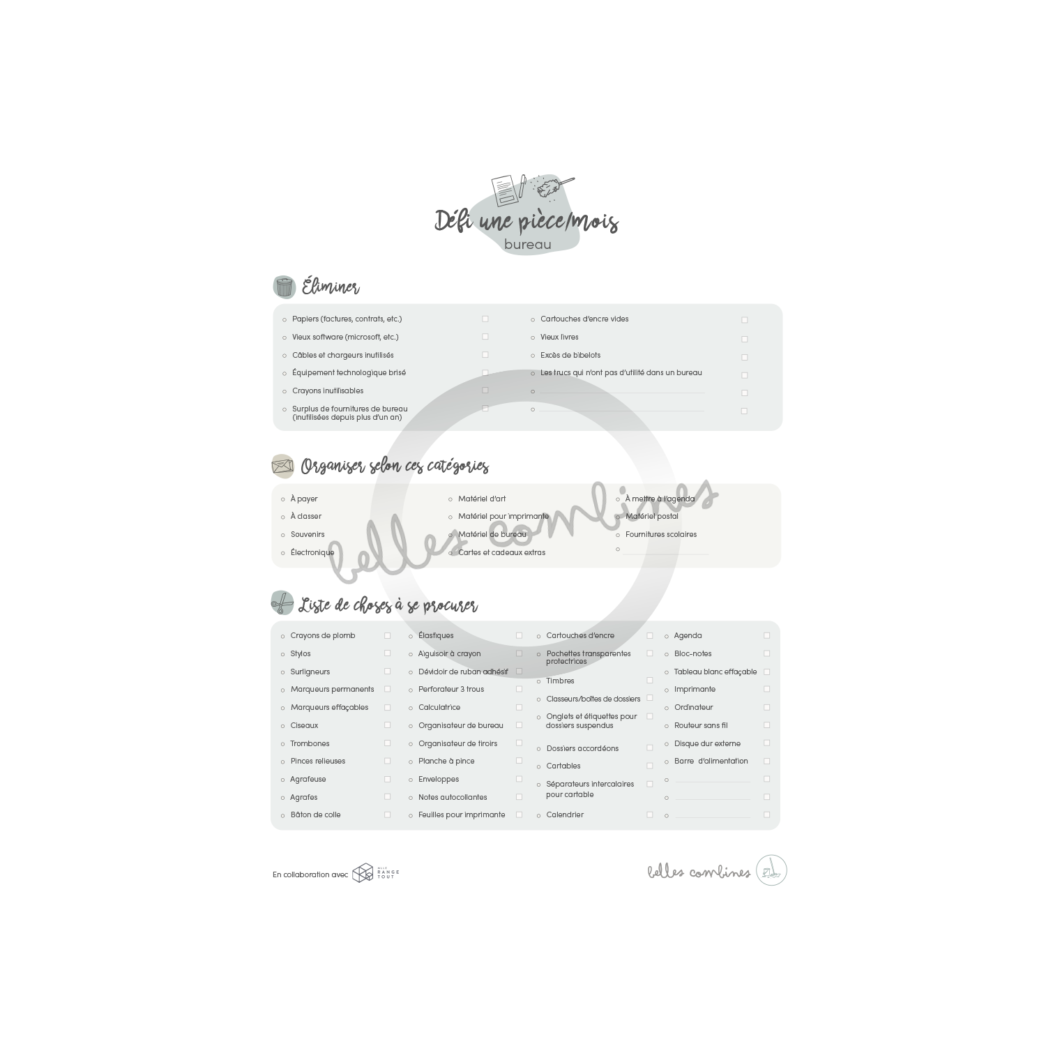 Défi 1 pièce/mois bureau