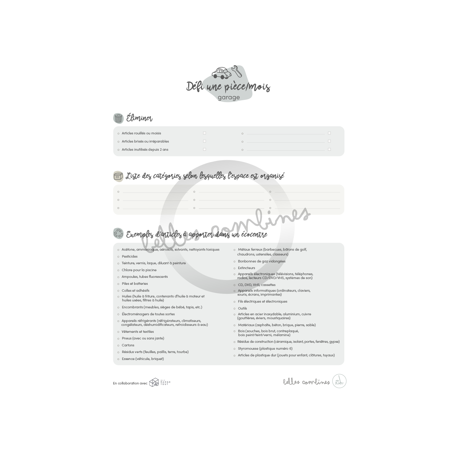 Défi 1 pièce/mois garage