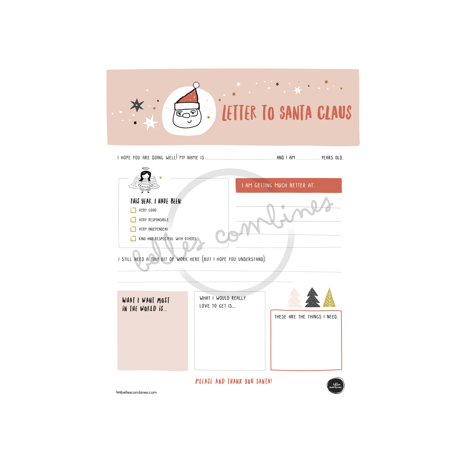 English version of the letter to Santa Claus to print made by Les Belles Combines