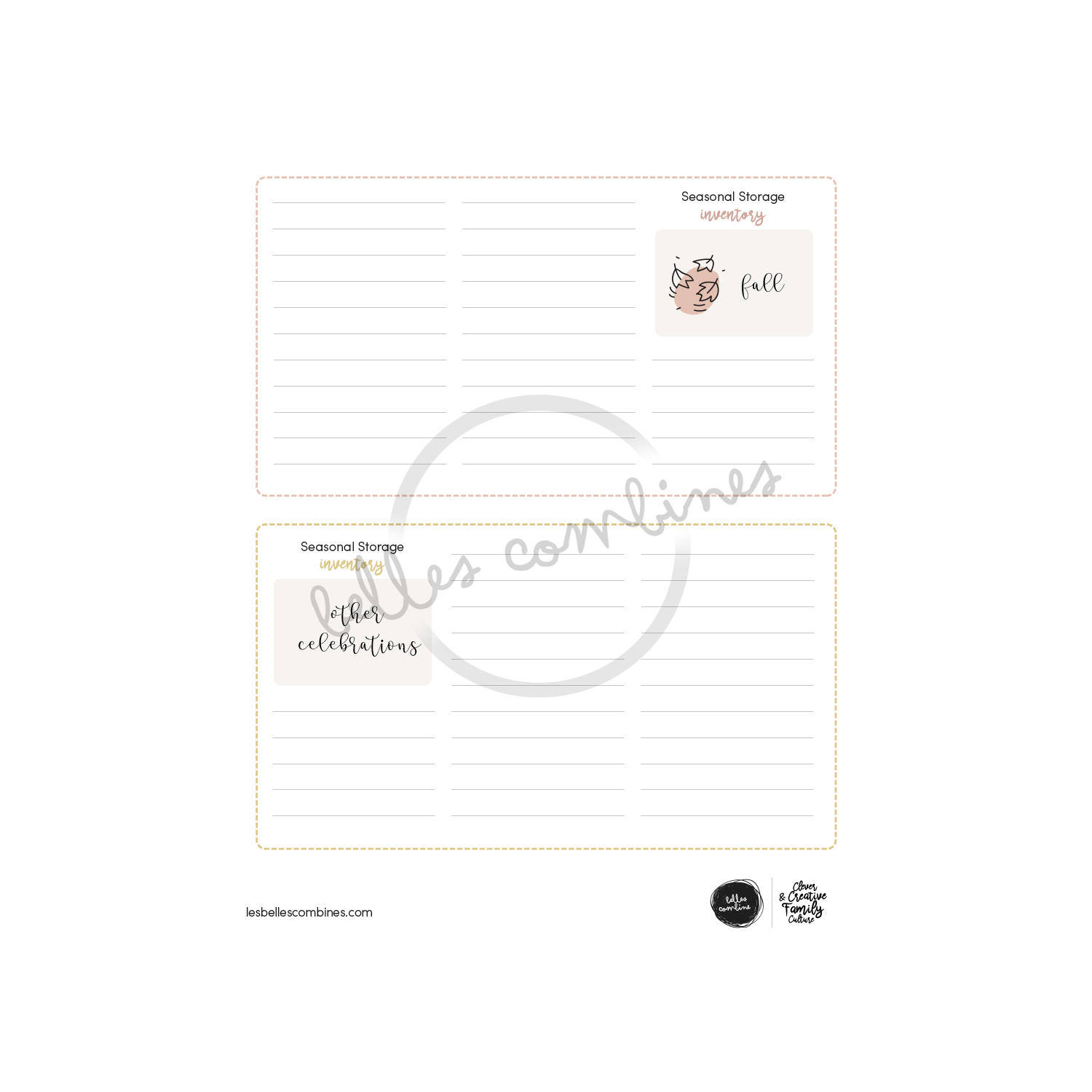 English version of the seasonal storage inventory document to print made by Les Belles Combines