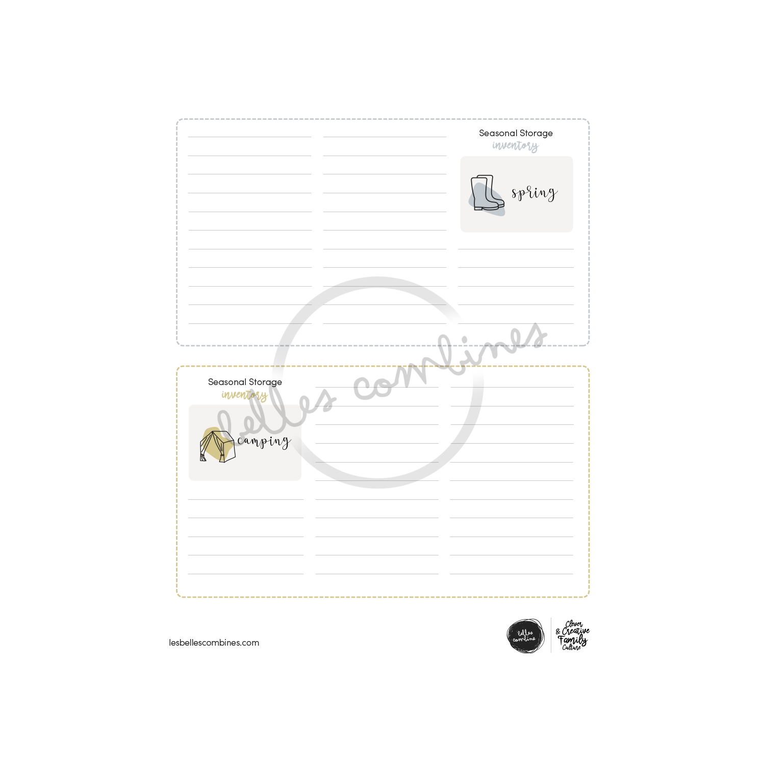 English version of the seasonal storage inventory document to print made by Les Belles Combines