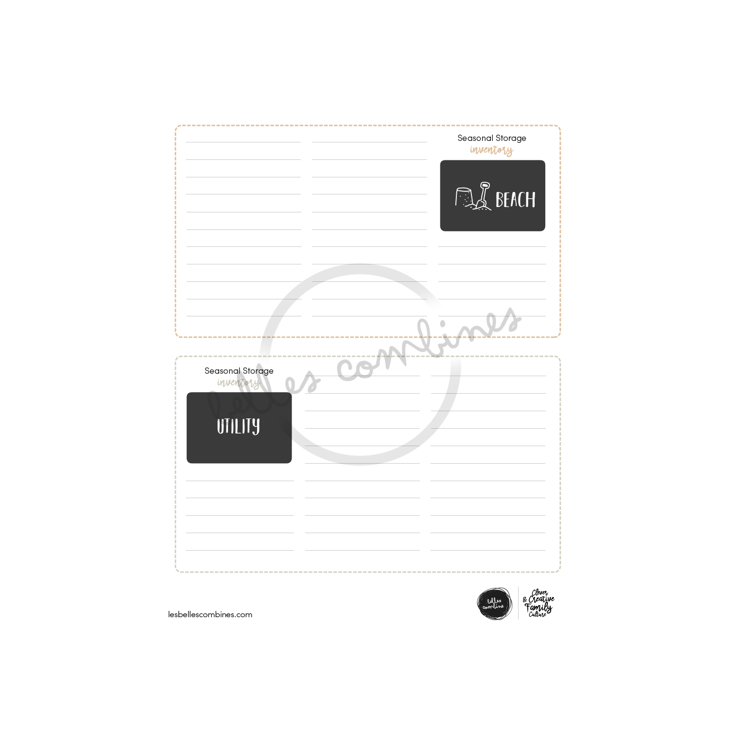 English version of the seasonal storage inventory document to print made by Les Belles Combines