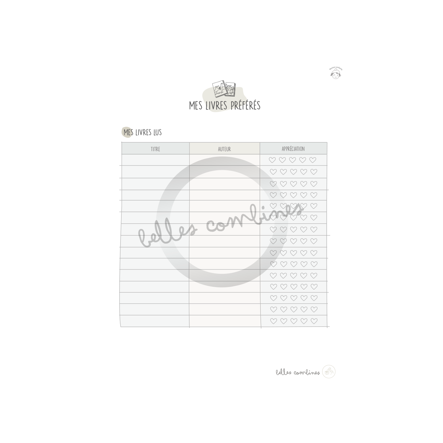 Suivi des lectures - Enfants