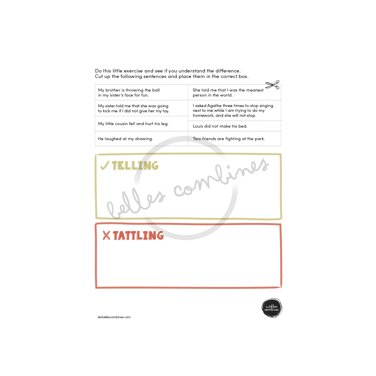 English version of the document to print When should I tell an adulte made by Les Belles Combines