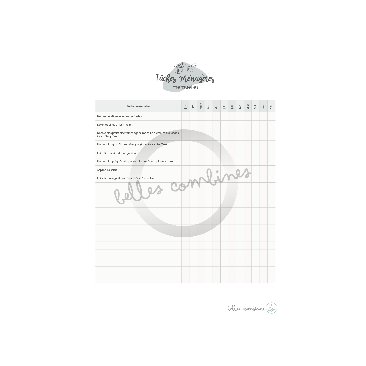 Checklist of monthly tasks