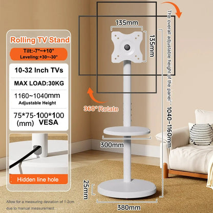 Portrait to Landscape Heavy Duty Mobile TV Cart with Shelf VESA 200x200mm Height Adjustable Rolling TV Stand for 10-42 Inch TVs
