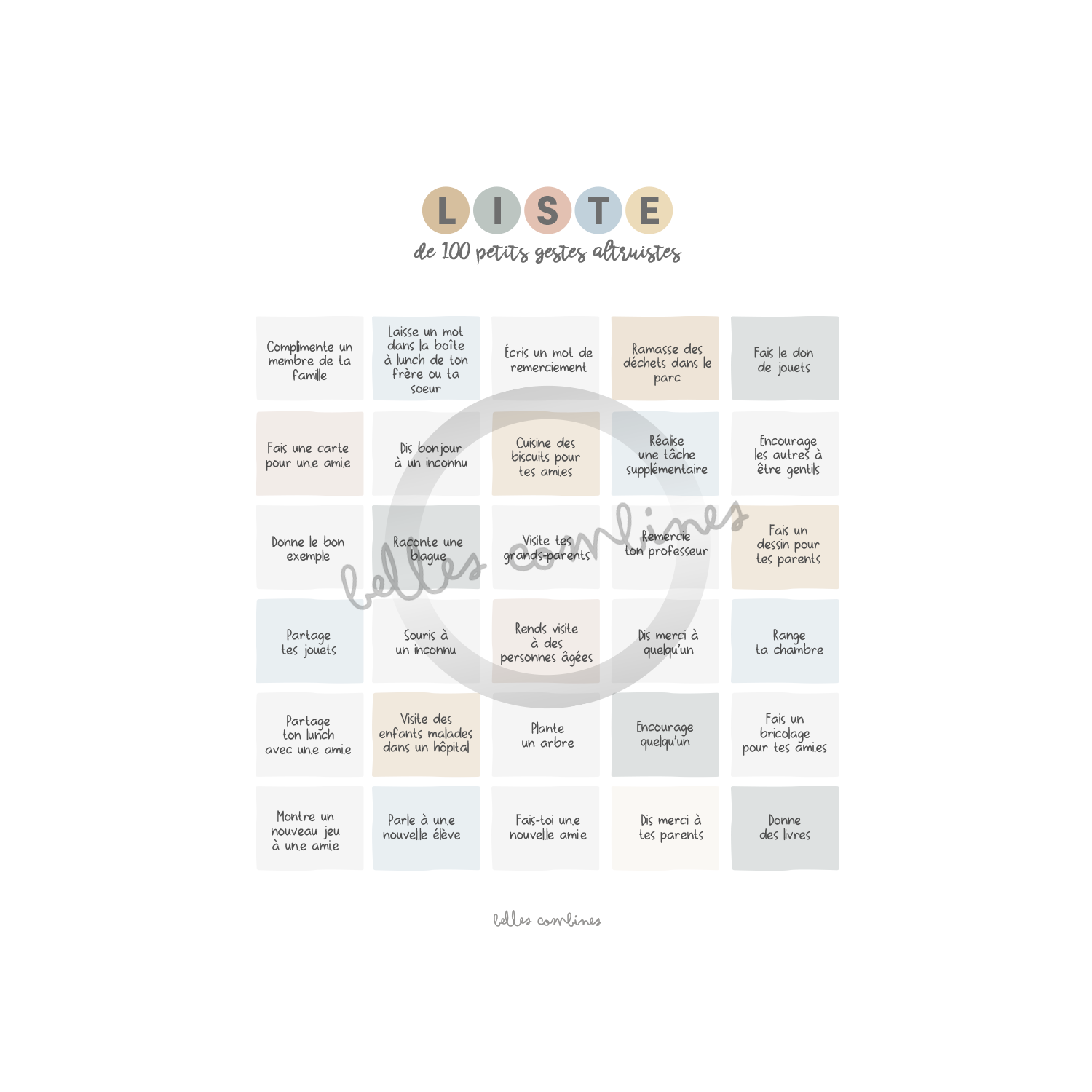 Bingo des petits gestes altruistes