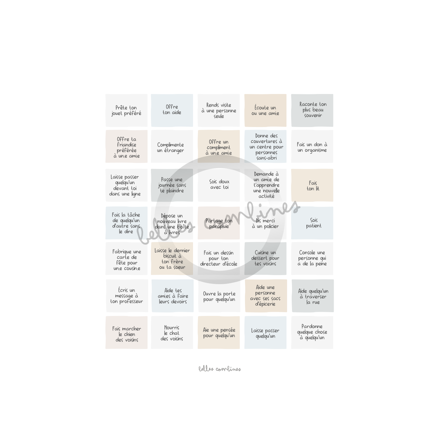 Bingo des petits gestes altruistes