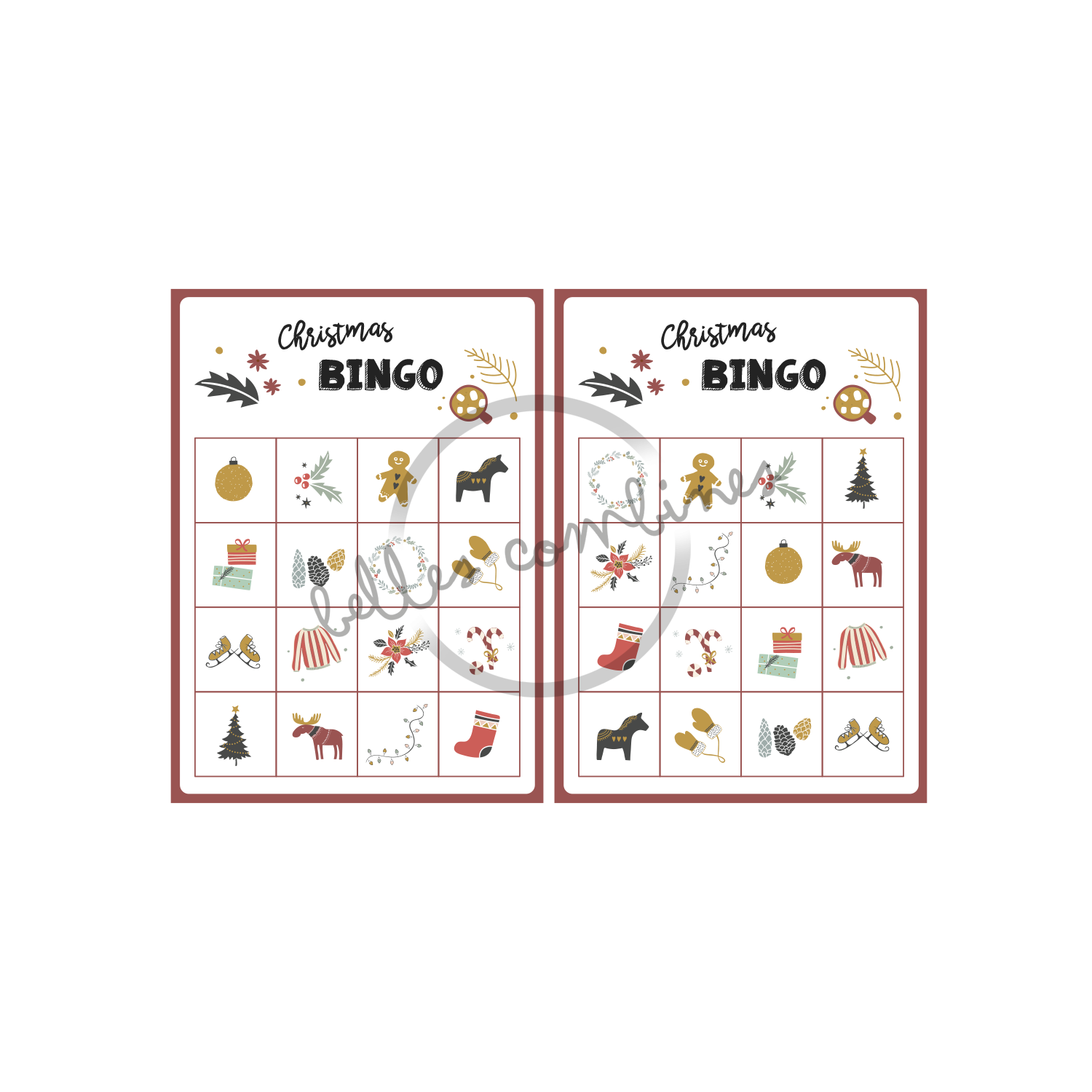 English Version of the play sheets of the christmas bingo made by Les Belles Combines