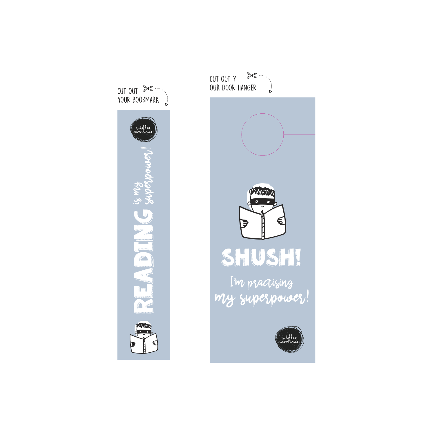 English version of the Reading is my superpower bookmark and door hanger made by Les Belles Combines